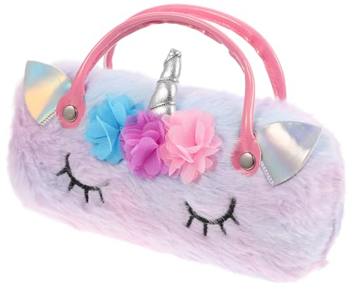 Healeved Brillenetui, flauschig, künstliches Einhorn, Plüsch, Hartschale mit Griff für Kinder, Mädchen, Jungen