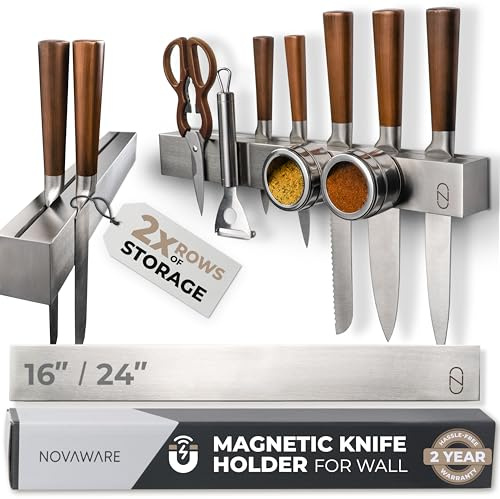 NOVAWARE Premium 40.6 cm magnetischer Messerhalter für die Wand mit doppelter Aufbewahrung – Edelstahl Messer-Magnetstreifen
