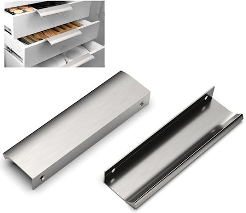 FURNIWARE 10 Stück Schrankgriffe Versteckt Modernes Möbelgriffe, Bohrlochabstand 128mm Aluminium Möbelgriffe, Volle Länge 150mm Griff für Türgriff der Badezimmertür-Gebürstetes Satin-Nickel