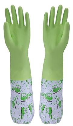 Haushaltshandschuhe Latexfreie Reinigungshandschuhe mit weichem Faserfutter Extra Lange Stulpe 47 cm 1 Paar(Green)