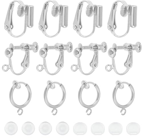 SUNNYCLUE 1 Box 18 Stück 3 Stil Ohrclip Konverter Clip On Ohrringe Bulk Silber Clip On Ohrring Rückseite Nicht Durchbohrte Ohrringe Ohrclip Ohrring Für Schmuckherstellung Erwachsene DIY Baumelnde