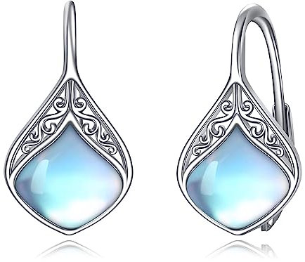 POPLYKE Filigrane Mondstein Ohrringe für Damen - 925 Sterling Silber Träne Leverback Schmuck für Frauen - Sensibel