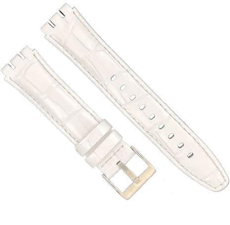 diloy Uhrenarmband aus Leder kompatibel mit Swatch Irony und Scuba Leder mit Krokodilprägung Croco grain 21-23mm Ref 328 Weiß 23mm