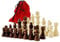 Holz Schachfiguren im Samtbeutel Königshöhe 79 mm - Staunton Design Schach Holzfiguren mit Filzgleiter Samt Beutel Baumwolle rot Gr. L König 79mm Springer handgeschnitzt
