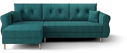 ALTDECOR Ecksofa mit Schlaffunktion und Bettkasten Corner Sofa Bett Eckcouch Couch L-Form Schlafcouch Ausziehbar Wohnlandschaft Schlafsofa Cauchsofa - APOL-L 230x140x90 cm Türkis