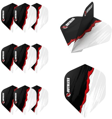 RUTHLESS 3XF4188 Dart-Flights, 100 Mikron, Standardgröße, Nummer 2, reißendes Design, weiß, 3 Sets mit 3 Flügeln