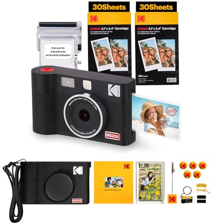 KODAK Mini Shot 2 Era 4PASS 2-in-1 Appareil Photo Instantané et Imprimante Photo Portable (5,3x8,6cm) Lot Accessoire avec 68 Feuilles (8 Feuilles initiales + Paquet de 60 Feuilles), Noir