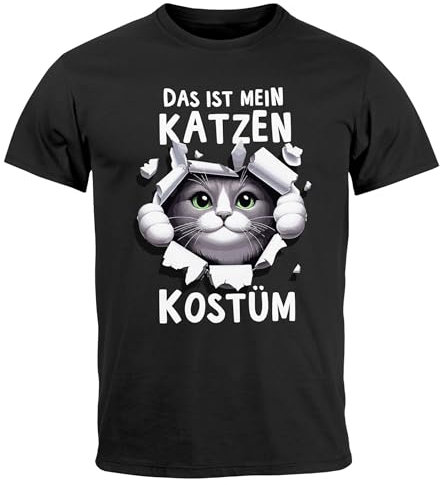 MoonWorks® Herren T-Shirt Fasching Karneval Katze Kostüm-Ersatz Verkleidung Last Minute Faschingskostüm schwarz XXL