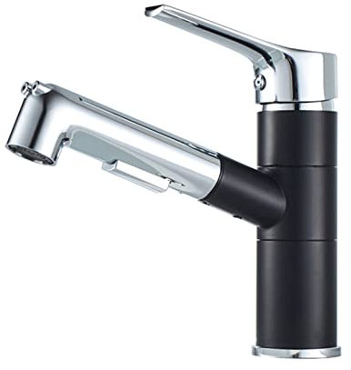 Miscelatore Estraibile Rubinetto Lavabo Rubinetti Cucina Miscelatore con Doccetta Estraibile Miscelatore Monocomando Lavabo Rubinetto Cucina Rubinetteria Bagno con Estensibile Nero+Cromo,Inferiore