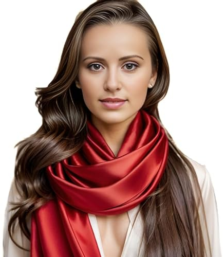 LA FERANI Damen Seidenschal 100% Seide Halstuch rot Seidentuch 180x90cm Uni Farbe für Anzug formelle Anlässe Stola Business Style Geschenk für Sie (Rot)