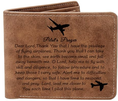 THTCSQ Pilot's Prayer Geldbörse aus Leder – graviertes personalisiertes Luftfahrt-Geschenk für Abschluss oder Geburtstag, Pilotengebet Geldbörse, Geschenk für Piloten