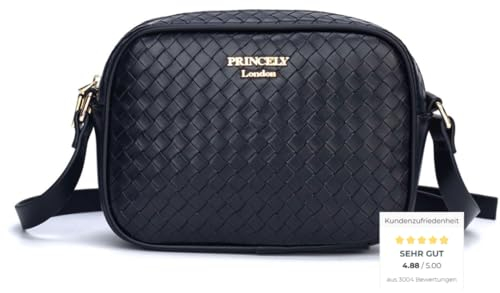 Princely London Schultertasche Maya Schwarz – Kompakte Damen-Umhängetasche in eleganter Flechtoptik – vegan, leicht und stylisch