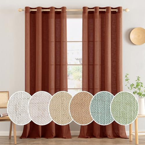MIULEE Lot de 2 Rideaux en Lin Translucide avec Oeillets Rideaux Modernes pour Deux Portes de Balcon pour Salon Chambre à Coucher HxL 245x140 cm Rouge Brique