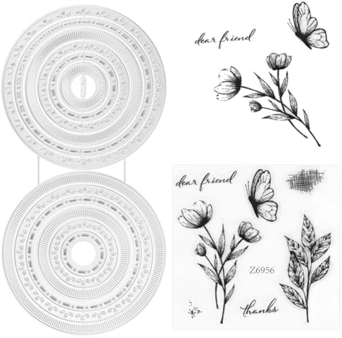 Metall Kreise Stanzschablonen Metall Schneiden Sterben Und Stempel Set Blumenmuster U-horizon Cercle Cutting Dies Schablone Schneidebrett aus Metall Für DIY Geburtstage Scrapbooking Kunst Handwerk