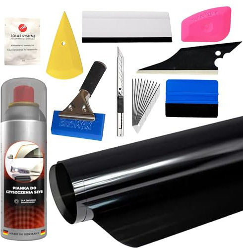 Solar Systems Panthera Scheibentönungsfolie 295c mit professionellem 10-teiligem Montagekit - Tönungsfolie für Auto Scheiben - Sonnenschutz Auto 95% Schwarz 50x450cm