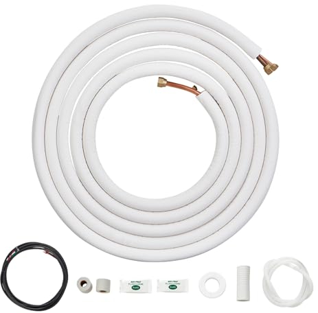 VEVOR Juego de Mini Líneas Divididas 7620 mm, Tubos de Cobre de 6,4 y 12,7 mm Diámetro Exterior y Aislamiento de Triple Capa para Equipos de Aire Acondicionado o Bomba de Calefacción 610 x 610 x 50 mm