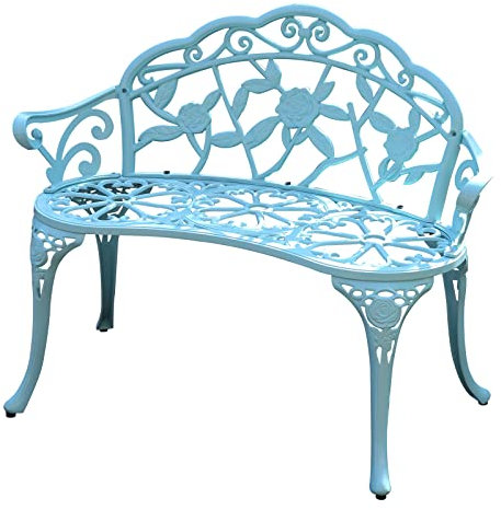 TangXiaoQi Gartenbank, Metall Aluminium Rose, passend für Garten Veranda Park Front Veranda Balkon im Freien (Hellblau)