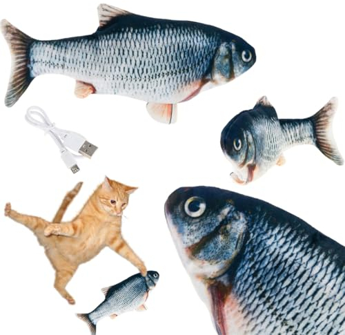 Martom ELEKTRISCHER Springender Fisch Katze SPIELZEUGFISCH Interaktives Katzenspielzeug, elektrische Selbstbeschäftigung, beweglicher Katzenminze-Fisch, interaktives Katzenspielzeug