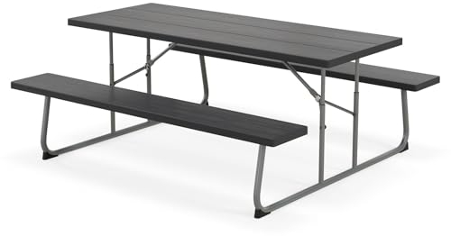 GIANTEX Bierzeltgarnitur, Klapptisch mit 2 Bänken, Faltbarer Campingtisch Set 183 x 73 cm, Picknicktisch aus Metall, Gartentisch Wetterfest für Terrasse & Balkon (Schwarz)
