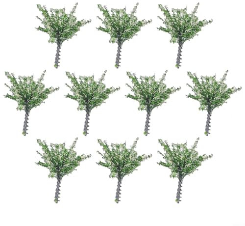 SMZhomeone 10 Stück Grüne Sträucher Mit Weißer Blüte Zug Bäume Eisenbahn Landschaft 3 cm Hoch Für Den Außenbereich Landschaftsbau Dekoration