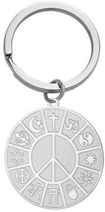 Koexistieren in Frieden Halskette Weltreligionen Friedenskette Coexist Harmonie Anhänger Frieden Religion Schlüsselanhänger Schmuck Schutz Amulett Geschenk für Herren Damen (Schlüsselanhänger Silber)