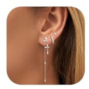 Morfetto Ohrringe Silber 925 Set für Mehrfach Piercing Zierliche Ohrringe für Damen 14 Karat vergoldet Hypoallergenes Creolen Tropfen Silber 925 Ohrstecker Knorpelohrring Set hoopS