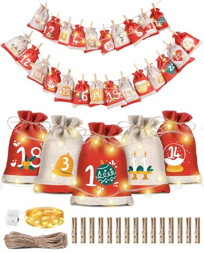 Adventskalender Tüten zum Befüllen Weihnachtskalender 2025 Kinder: 24 Säckchen zum Befüllen DIY Adventskalender Selber Basteln Jutesäckchen Stoffsäckchen, Tüten Weihnachten Nikolaus Säckchen