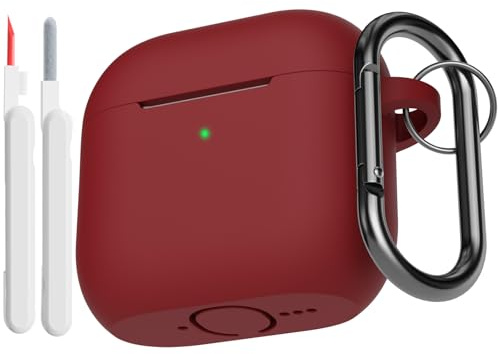 KOKOKA Silikon Hülle Schutzhülle Kompatibel mit AirPods 4. Generation mit Reinigungsset, Stoßfeste Weiche Dünne Schutzhülle Case für Airpods 4 2024 mit Cleaner Kit & Karabiner, Burgundy