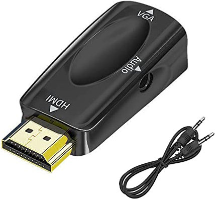 PKOUVOO Adaptateur HDMI vers VGA, HDMI vers VGA Adaptateur avec 3,5 mm AudioJack câble Adaptateur HDMI mâle vers VGA Femelle pour TV Projecteurs Ordinateurs Portables Notebooks