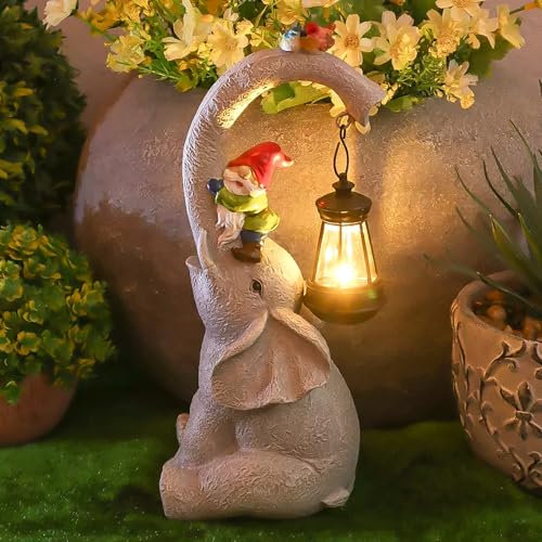 Syfunlv Elefant Deko Gartenfiguren,Elefanten Deko Solarlaternen, Wetterfest LED Solarlampe,Außen Gartendeko,Gartenstatuen Elefanten Solarlampen,Balkon Deko,für Balkon Garten.