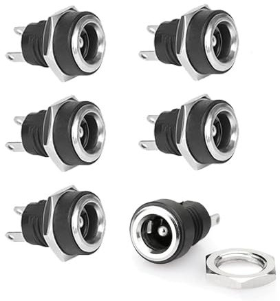Lunpog Lot de 6 connecteurs DC femelle 5,5 x 2,1 mm 2 broches DC Power Jack femelle DC encastrable
