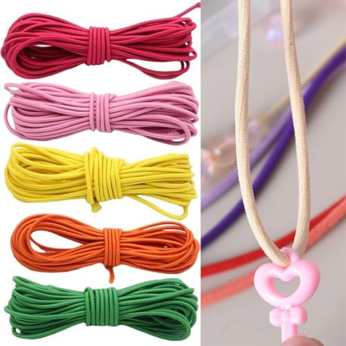 Cordoncino elastico colorato in 6 colori, per la creazione di bracciali, collane (blu, rosa, arancione, viola, beige)