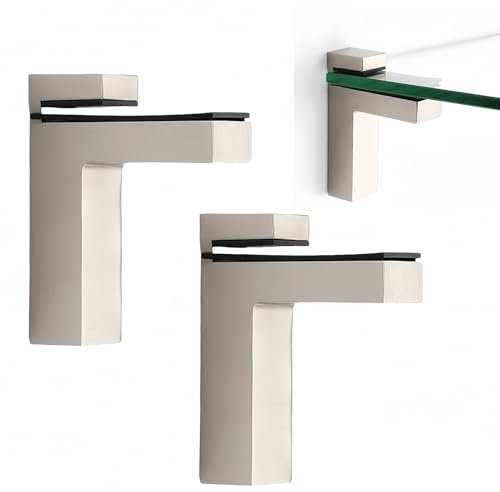 KMERCE 2 Supports Étagère en Verre Murale, Pince à Verre Réglable Fixation Murale, Supports d'étagère Flottantes, Equerre Etagere, pour verre et Tablette en bois 3-24MM, en Alliage de Zinc,Argenté