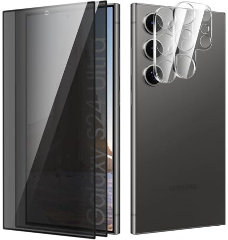 TECHO Privacy Screen Protector for Samsung Galaxy S24 Ultra, Anti-Spy Screen Protector, [Bubble Free][Case Friendly][Anti-Scratch] Privacy Tempered Glass Film, 2+2 Pack