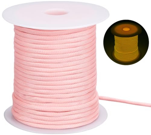 SOFPLATE 34 Yards/31 m 4mm Polyester Paracord Schnur Im Dunkeln Leuchtend Paracord 550 Fallschirmspulenschnüre Rosa Leuchtendes Survival Kletterseil Für Outdoor Wanderungen Perlenarmbänder Schlüsselbä
