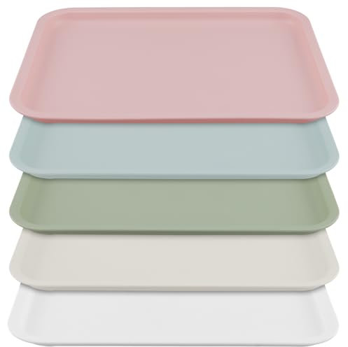 PUCSIQ 5 Stück Tablett Klein Kunststoff, 30.5 x 23 cm, Serviertablett Rechteckig, 5 Farbplastikplatten Kunststoff Tablett Für Heimrestaurants, Hotels, Cafés