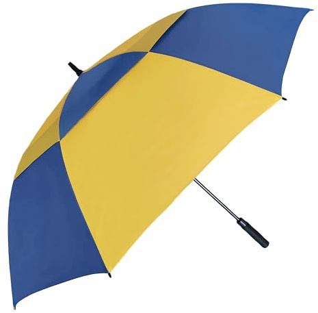 Doubwell Belüfteter Golf-Regenschirm, 137,2 cm, 157,7 cm, 157,7 cm, 177,7 cm, automatisch, extra groß, winddicht, übergroß, für Damen und Herren, für Golfer und Familie (Königsblau/Gelb, 157 cm)