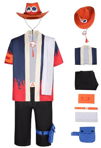 bi bi hou Ace Cosplay Kostüm Set mit Hut Anime Verkleidung Portgas·D·Ace Uniform Halloween Karneval Weihnachten Party Bühnenauftritt Kostüm für Erwachsene