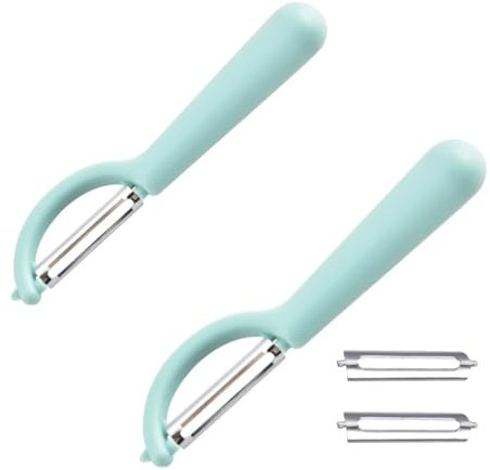 2Stück Sparschäler mit 2 Ersatzklingen für Tupper Schäler,P-Schäler Kartoffelschäler Edelstahl Klinge Ersatzteile Set,Gemüseschäler Spargelschäler Doppelklinge Peeler für Tupperware Kartoffeln Orangen