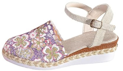 Sandali da donna con zeppa, taglia 40, con zeppa, scarpe da donna con zeppa, comode, antiscivolo, estive, con fibbia regolabile, cinturino alla caviglia, sandali da donna con tacco, Viola, 39.5 EU