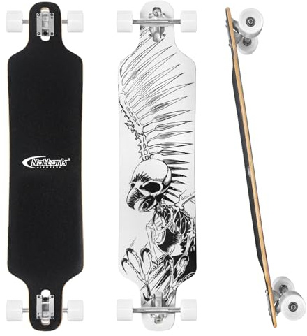 Nattork 42 Inch Cruiser Longboard Skateboard Complete 8 Ply Canadian Hard Maple for Commuting, Carving & Downhill Riding with T-Tool, Made for Adults, Teens and Kids