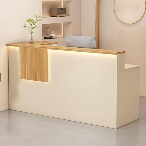 Doppellagige Tischplatte Empfangstheke, Kassentisch mit LED-Lichtleiste, Verkaufstresen mit Stauraum for Büros, Supermärkte, Bekleidungsgeschäfte und Kosmetiksalons