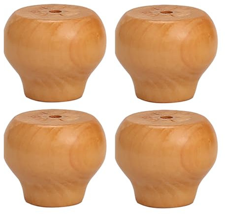 Ersatz Möbelfüße Möbelbeine Sofabeine aus Massivholz 4er-Set Holzschränke mit Gummischutzpolster und Schrauben (4 cm Klarlack)