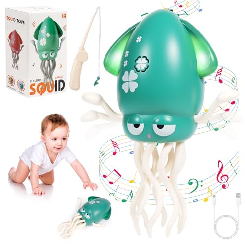 JoiTale Tanzender Oktopus Baby Spielzeug, Wiederaufladbar Krabbel Tintenfisch Spielzeug mit LED-Licht und Musik, Interaktives Sinnespielzeug für Kleinkinder von 0 bis 6 Jahren
