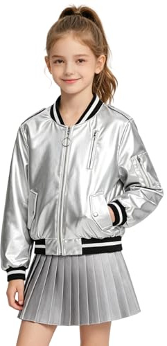 LOLANTA Giacca Bomber Metallizzata per Bambina, Leggera con Cerniera e Tasche per Carnevale e Feste 4-12 Anni