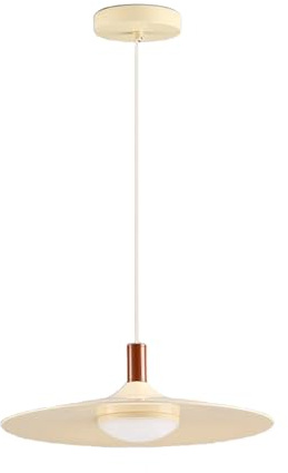 S-Cevada Moderne Cremefarbene Pendelleuchte mit UFO-inspiriertem flachem Metallschirm, eingebaute LED Deckenhängelampe für Kücheninsel, Esszimmer, Schlafzimmer (25cm)