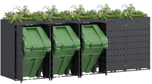 vidaXL Wheelie Bin Storage for 5 Bins Anthracite 340 x 77.5 x 121.5 cm, Garden and Terrace, Modern Waste Management Solution, Expandable Outdoor Bin Shelter for Functional Urban Design