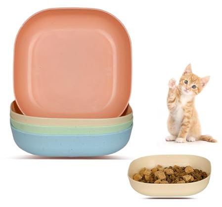 Lot de 4 gamelles peu profondes de 15,2 cm de large pour soulager la fatigue des moustaches, petites gamelles plates ou assiettes pour chatons et petits chiens (multicolore, 14,5 cm)