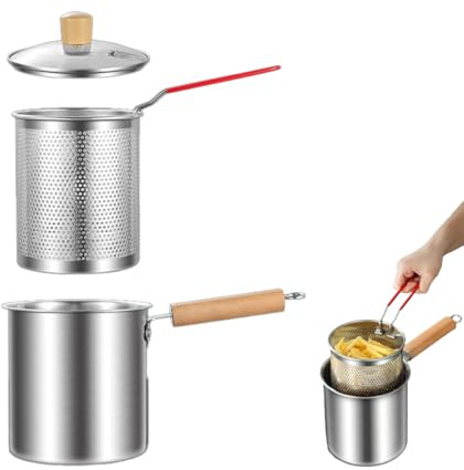 Stainless Steel Chip Pan with Basket and Tempered Glass Lid, Multi Functional Deep Fryer，Edible Oil Saving，Suitable for Gas Stoves and Induction Cookers