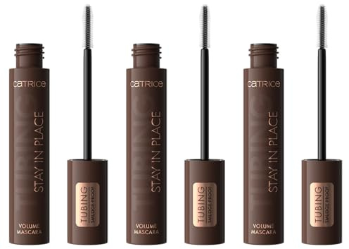 Catrice TUBING Stay In Place Volume Mascara, Nr. 020, Braun, langanhaltend, volumengebend, Expressergebnis, vegan, ohne Mikroplastikpartikel, Nanopartikel frei, ohne Parfüm, 3er Pack (3x11ml)